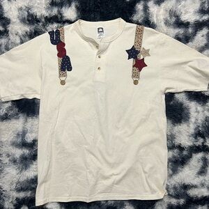 Patriotic Cream Henley Shirt with USA Accents